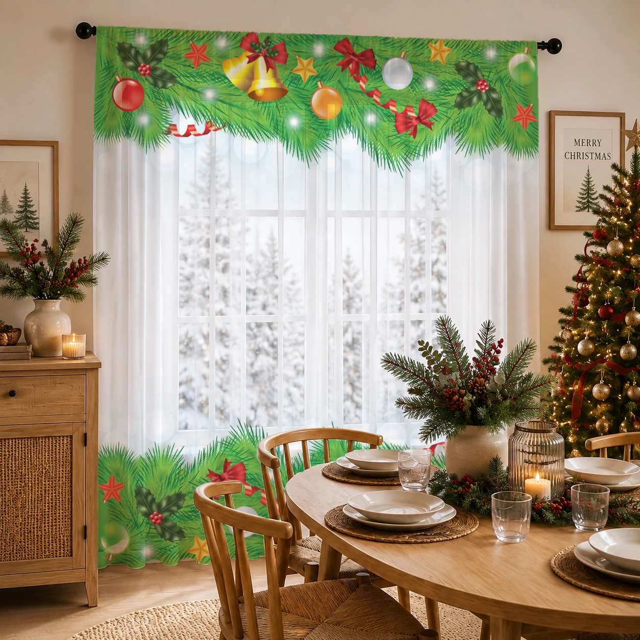 ม่านโปร่งลายระฆังคริสต์มาสและก - Curtain Sheer Voile บทวิจารณ์และราคา