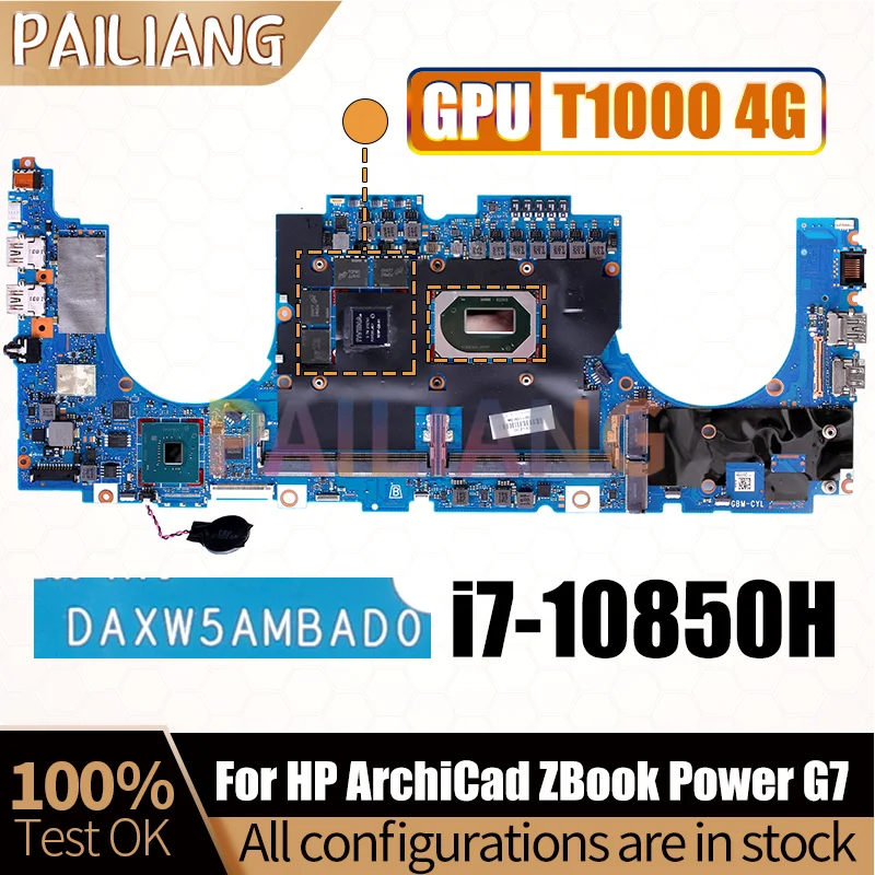 For HP ArchiCad ZBook Power G7 Notebook Mainboard Laptop DAXW5AMBAD0 SRH8P i7-10850H T1000 4G N19P-Q3-A1 Motherboard Full Tested