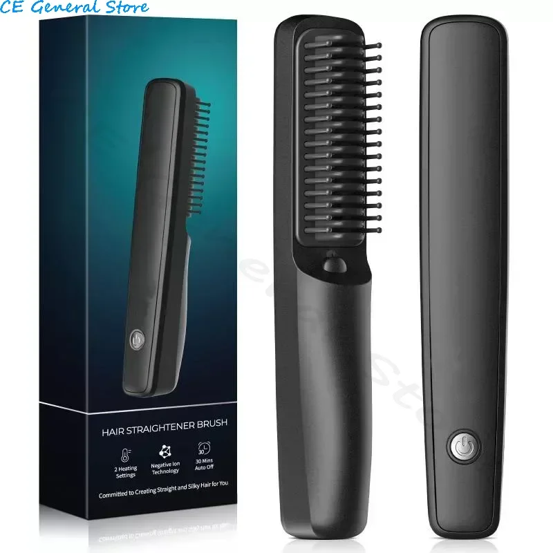 Negative Ion Men Beard Straightener Brush Wireless Hair Straightener Brush USB Charge Hair Straightening Comb Hair Style Tools