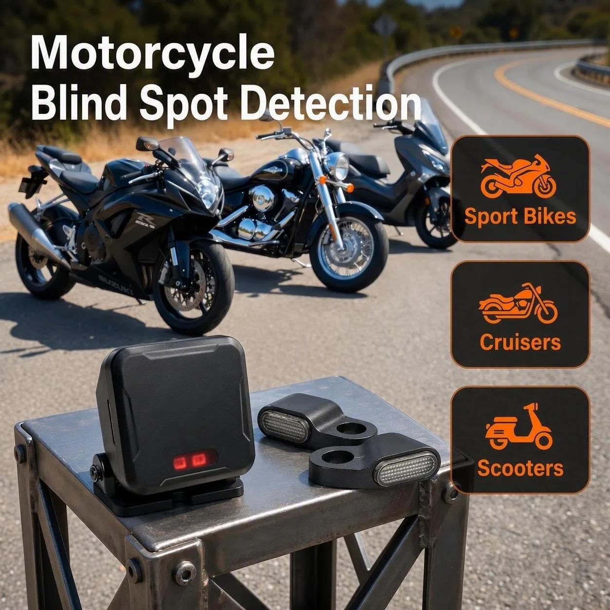 Motorcycle Safety Kit 77GHz BSD Radar Blind Spot Detection and Lane Change Warning Motorcycle Alert System