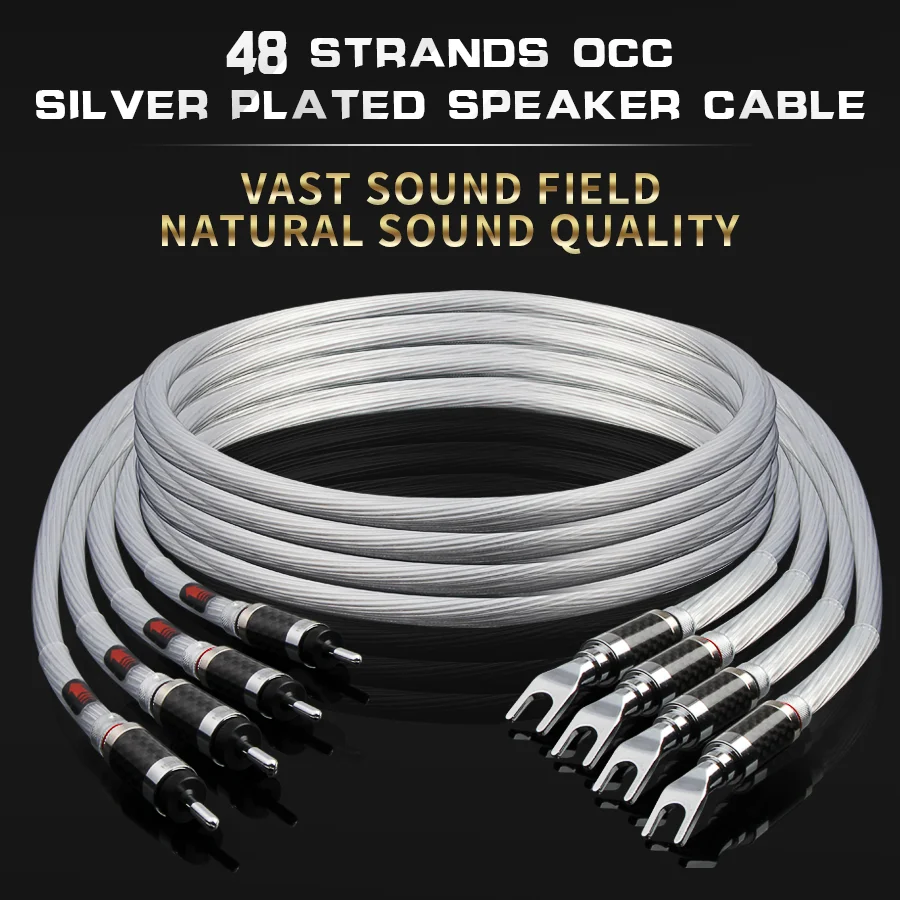 

QINCROWN HiFi Speaker Cable 5N OCC plated silver Stereo Power Amplifier Auido Interface Banana Plug Y Type Plug Connection Cable