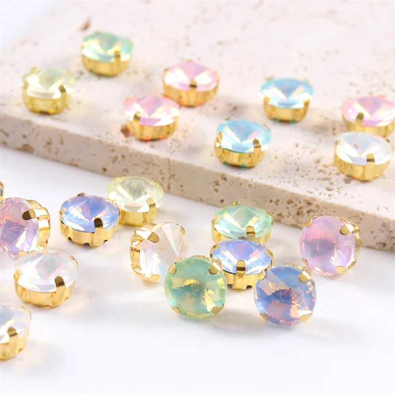 Round Sew on Glass Rhinestone Craft With Gold Claw Flatback Crystal For Needlework Diy Wedding Decoration Accessories