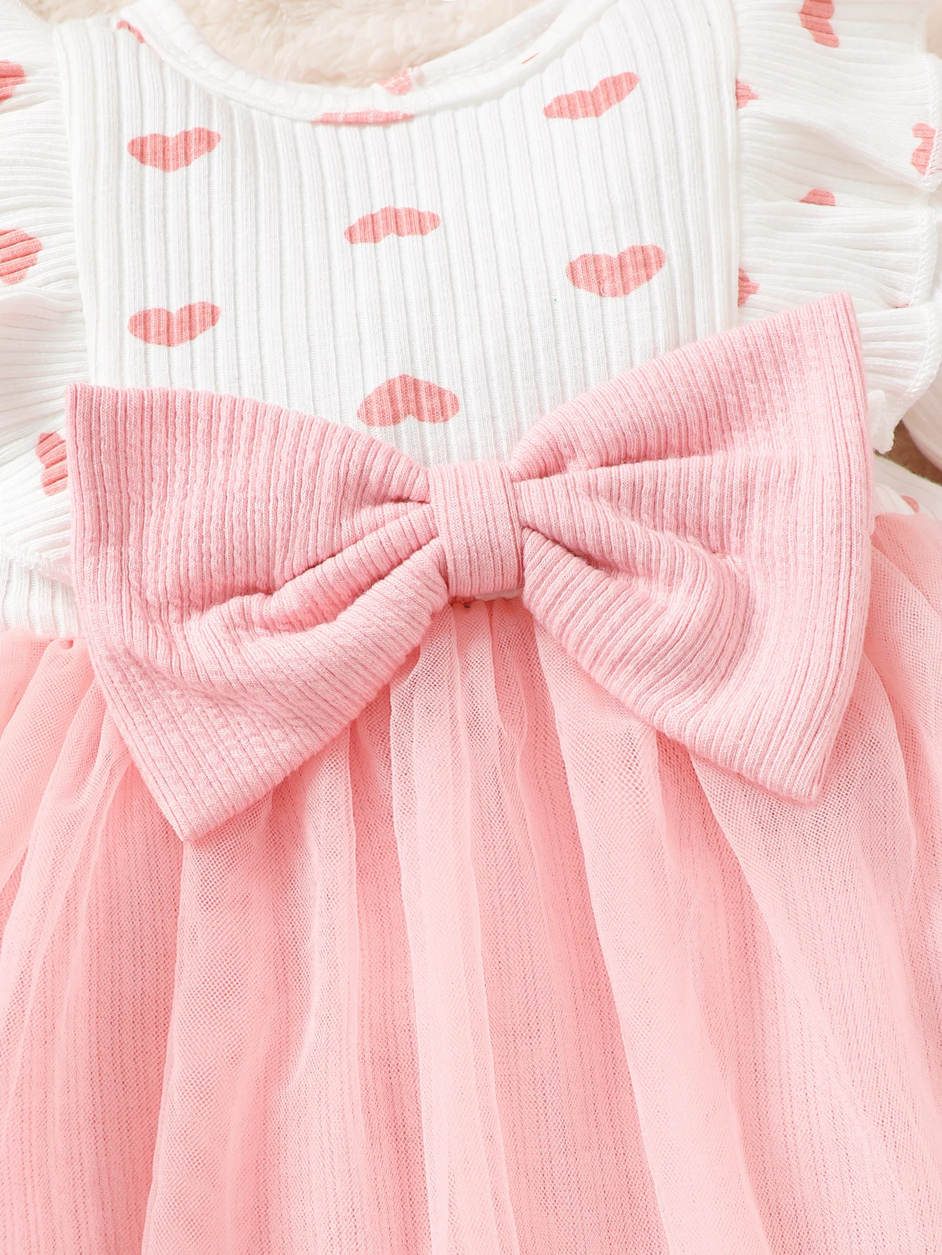 Neugeborenes Baby Mädchen Kleid Tüll Kleid mit kleinen Flügelärmeln und Stirnband Geeignet für 0-9 Monate Süßes Baby Mädchen Herbst Prinzessinnenkleid – Detail 5