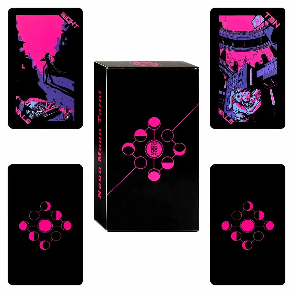 78pcs Cyberpunk Neon Moon Tarot Cards Oracle Card Fate Divination Leisure Entertainment Family Gatherings Tarot Card Game