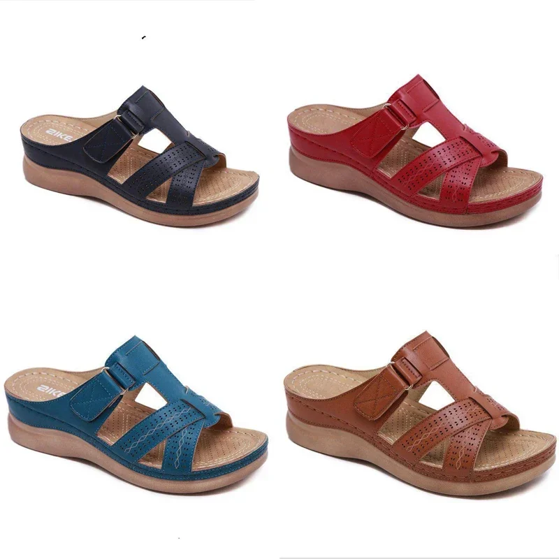 Summer Women Wedge Sandals Premium Orthopedic Open Toe Sandals Vintage Anti-Slip Leather Casual Female Platform Retro Shoes