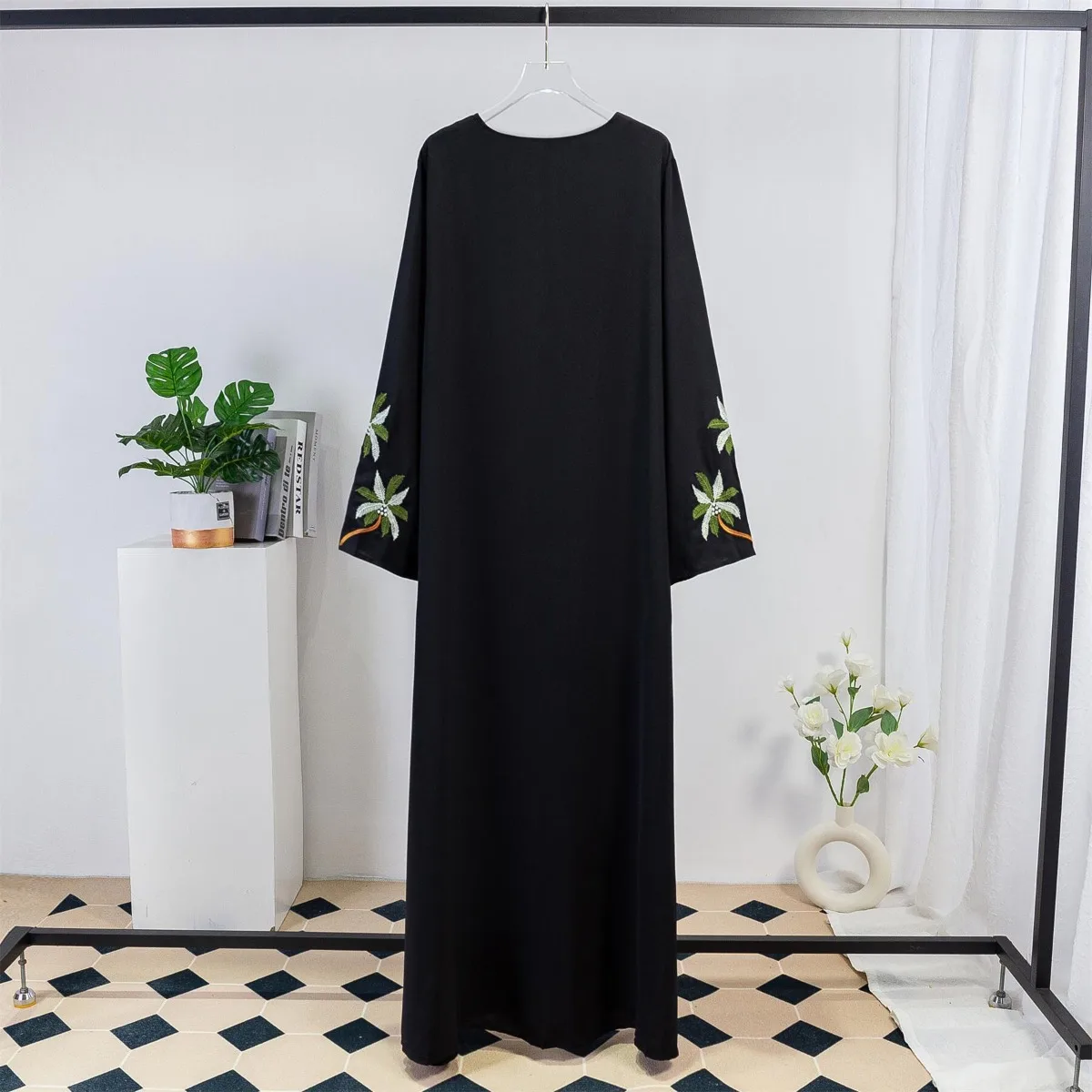 Embroidery Open Front Abaya Muslim Long Sleeve Maxi Length Dresses Women’s Islamic Clothing women Abayas Muslim Kaftans  Jilbabs