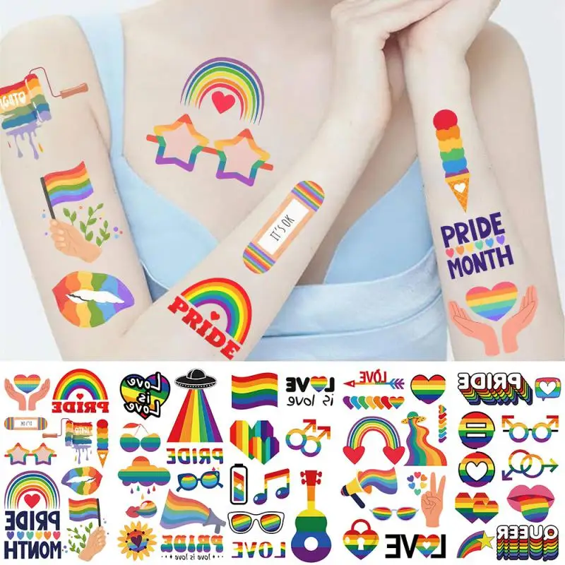 10Pcs New Colorful Rainbow Funny Lgbt Gay Pride Temporary Tattoo Stickers Funny Waterproof Tattoo For Party Toys Gift