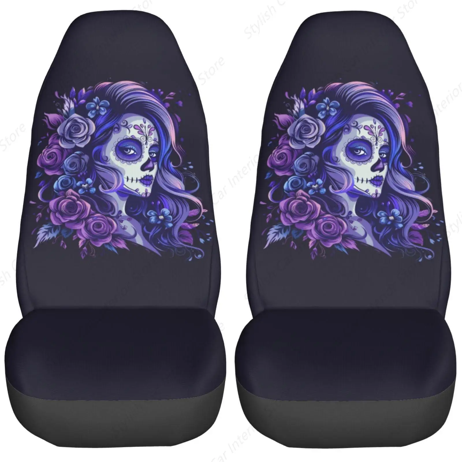 

Day of The Dead Women Car Seat Covers Universal 2 Pcs Auto Front Seat Cover Fit Most Cars,SUV,Sedan,Trucks