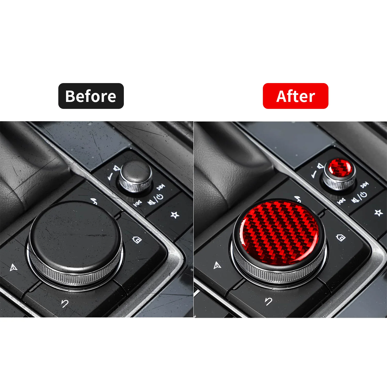 For Mazda CX-50 VA 2023-2026 Carbon Fiber Media Control Knob Trim Cover 2 Pcs Interior Accessory