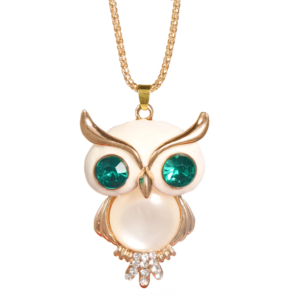 2024 New Painted Pearl Owl Pendant Stainless Steel Chain Rhinestone Animal Element Fashion Women\'s Street Style Necklace Jewelry