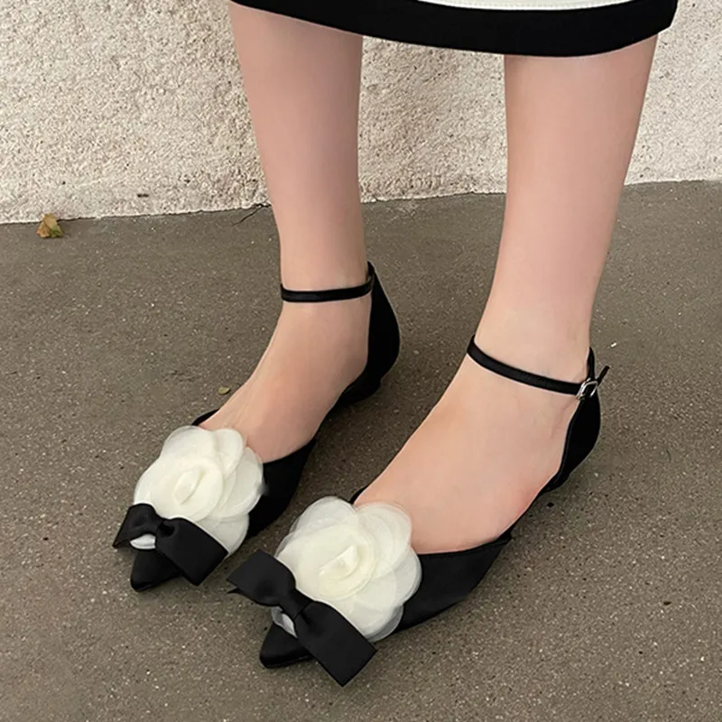 Bailamos 2023 Spring New Brand Women Sandals Slingback Shoes Fashion Flower Pointed Toe Slip On Ladies Eelgant Mules Flat Heels