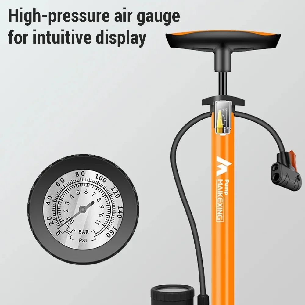 Bike Pump with Gauge Multi-functional Inflator for Bicycles and Cars 160PSI with High-Pressure Gauge and 3-in-1 Nozzle Air Pump image 3