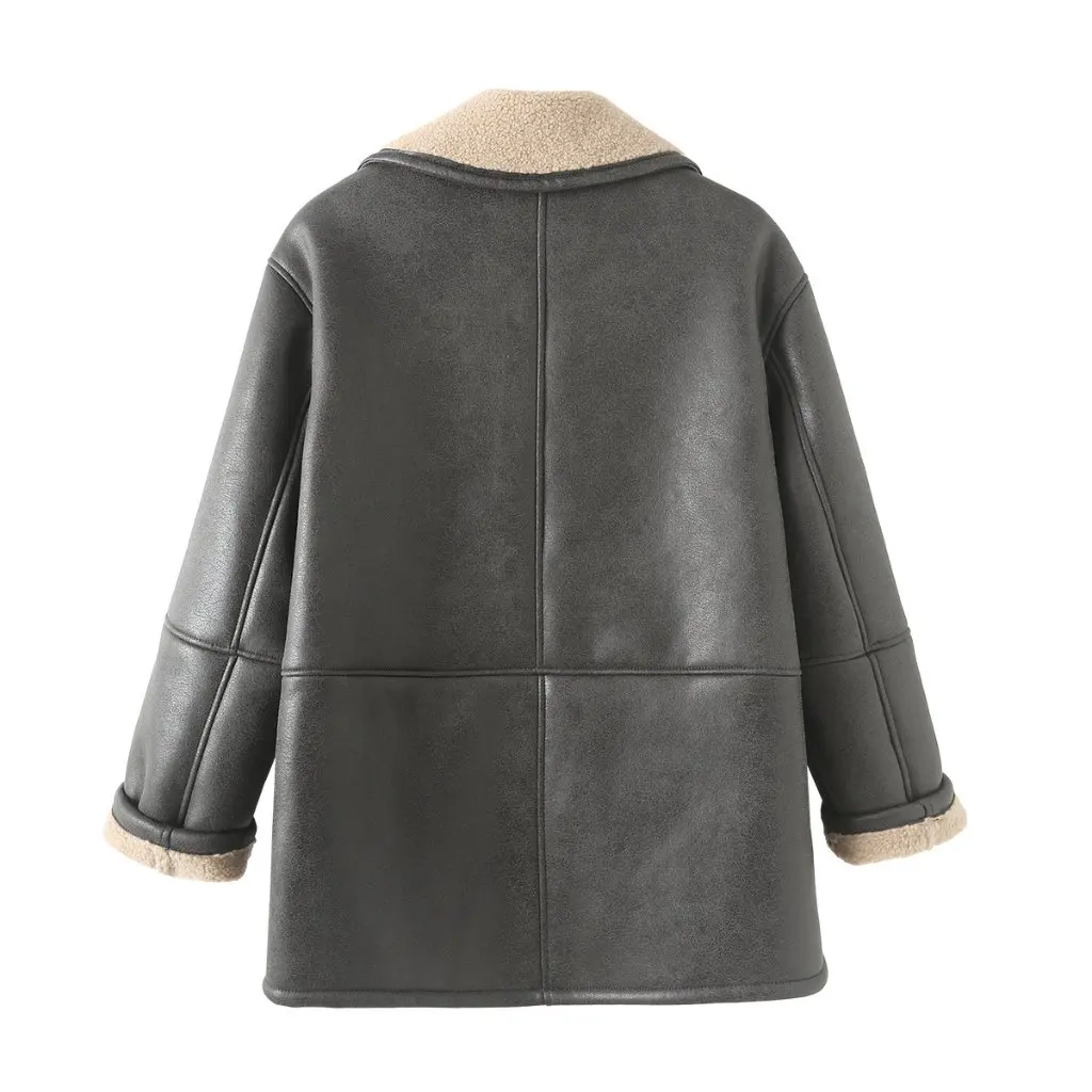 여성용 레트로 긴 소매 재킷 양면 포켓 장식 겨울 캐주얼 아우터웨어 루즈핏 패셔너블