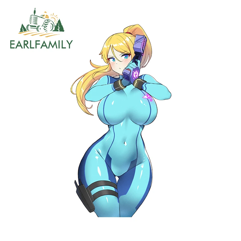 EARLFAMILY 13cm x 5.5cm Zero Suit Samus Aran Car Stickers Big Boobs Hentai Uniform Blue Decoration Ecchi Sunscreen Decals