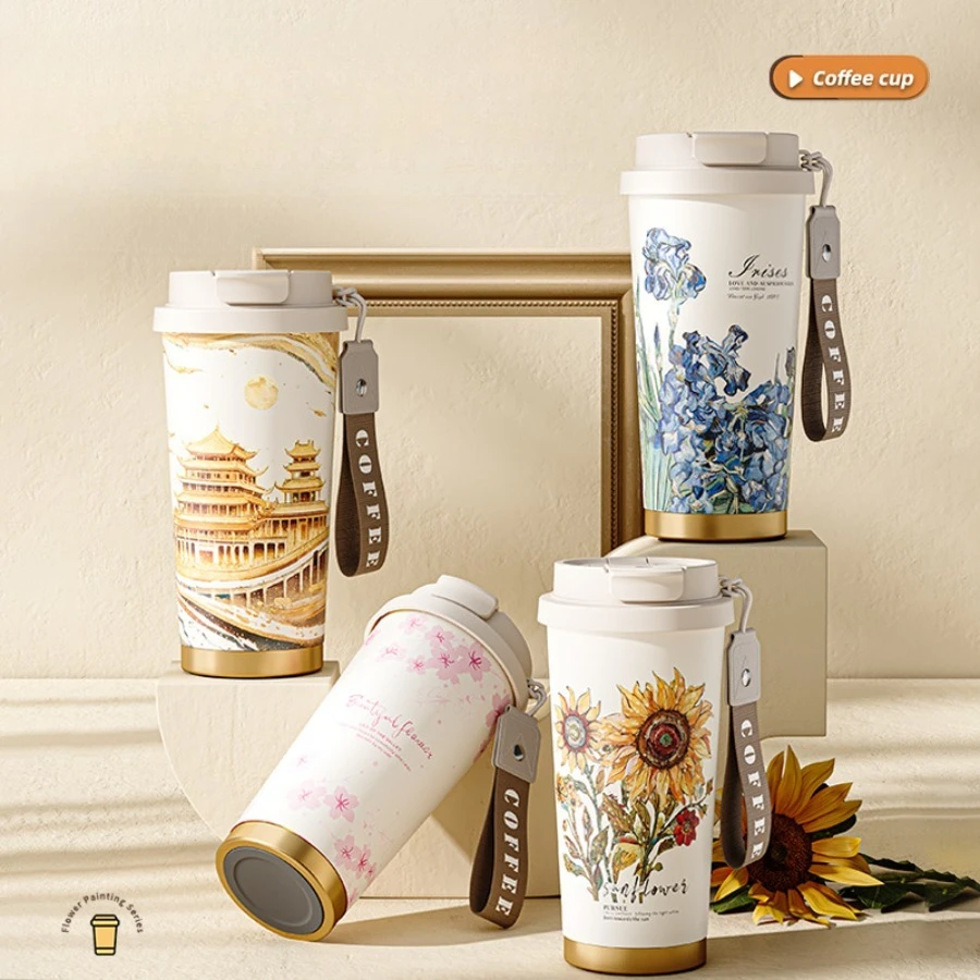 

Женская высококачественная портативная изолированная кружка из нержавеющей стали большой емкости, уличная кофейная чашка с чайной перегородкой, двойные чашки для питья