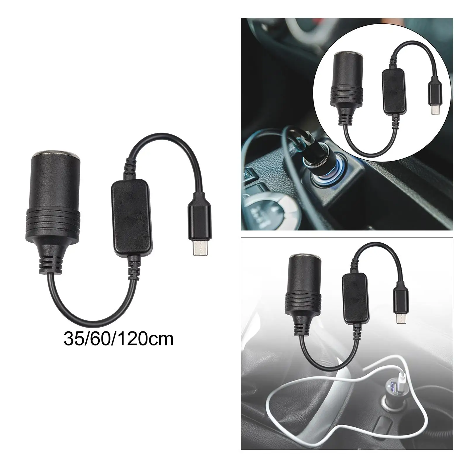 USB Type C Male Plug to Cigarette Lighter Adapter Max Output 12V 1A