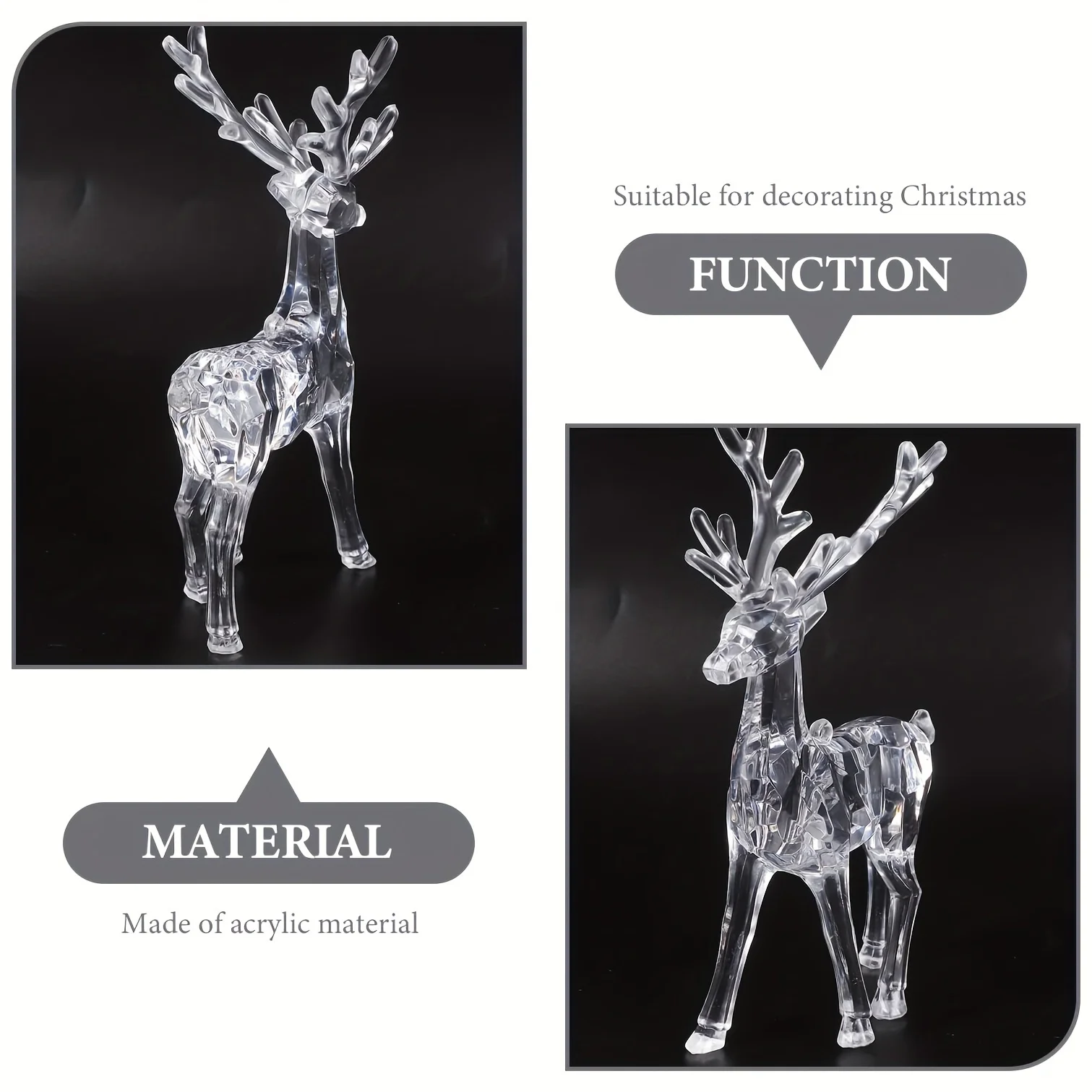 Figurines de rennes de Noël en acrylique exquises, 2 ou 4 pièces, avec une forme et une texture tridimensionnelles exceptionnelles, parfaites