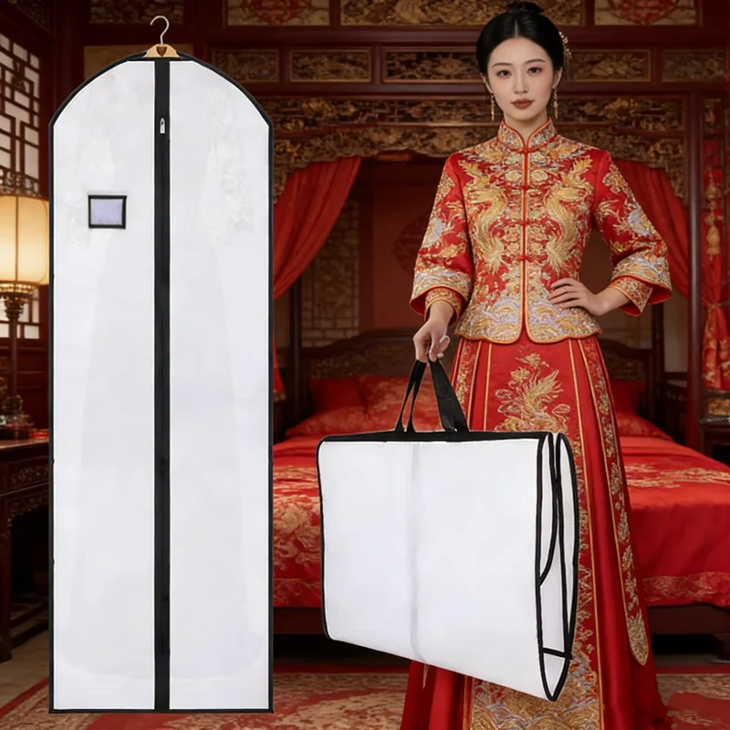 Wedding Dress Moisture-proof Storage Bag Extra Long Dress Hanfu Coat Storage Cover Non-woven Clothing Dust Cover with Portable