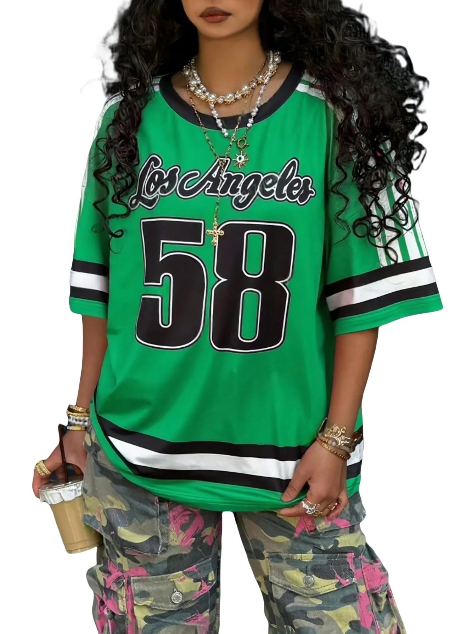 

Summer New Los Angeles NO.58 Print T-Shirt Women O-Neck Short Sleeve Sports Football Jersey Y2K Loose Oversized Fashion Tops