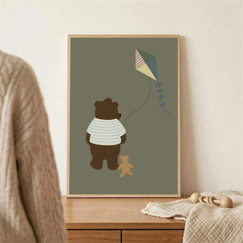 Cute Goose Rocking Horse Chick Teddy Bear Blue Duck Poster Cartoon Animal Canvas Painting Print Picture for Home Decor Gift