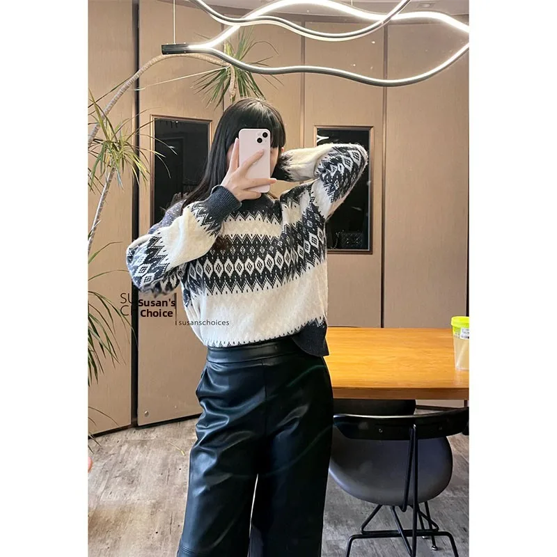 

Susan BC ey ромбовидный узор Camere, свитер большого размера, женский пуловер, трикотаж, осень-зима, новинка, универсальный теплый