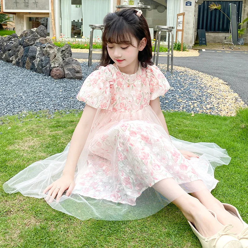 2024 new summer girl floral gauze dress designer design skin-friendly breathable foreign girl shopping party princess dress