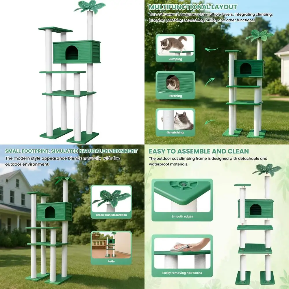 

Outdoor 70-Inch Weather-Resistant Cat Tower with Multi-Level Platforms, PVC Board, and Scratching Posts