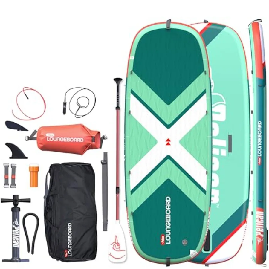 

LoungeBoard Inflatable SUP for recreational use yoga and adventure durable PVC material turquoise color includes bag and paddle