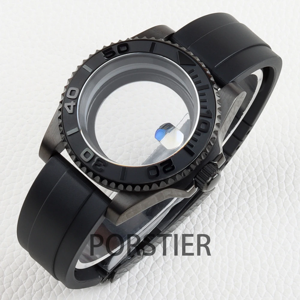 

40mm nh35 case Black pvd and Rubber Strap for Yacht-master Mod NH35 NH36 movement 28.5mm Dial Stainless steel Sapphire Glass