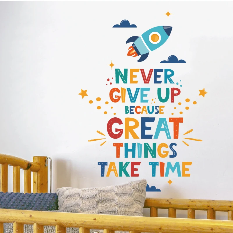 Creative rocket star never give up sticker for kids room kindergarten self adhesive wall art decal