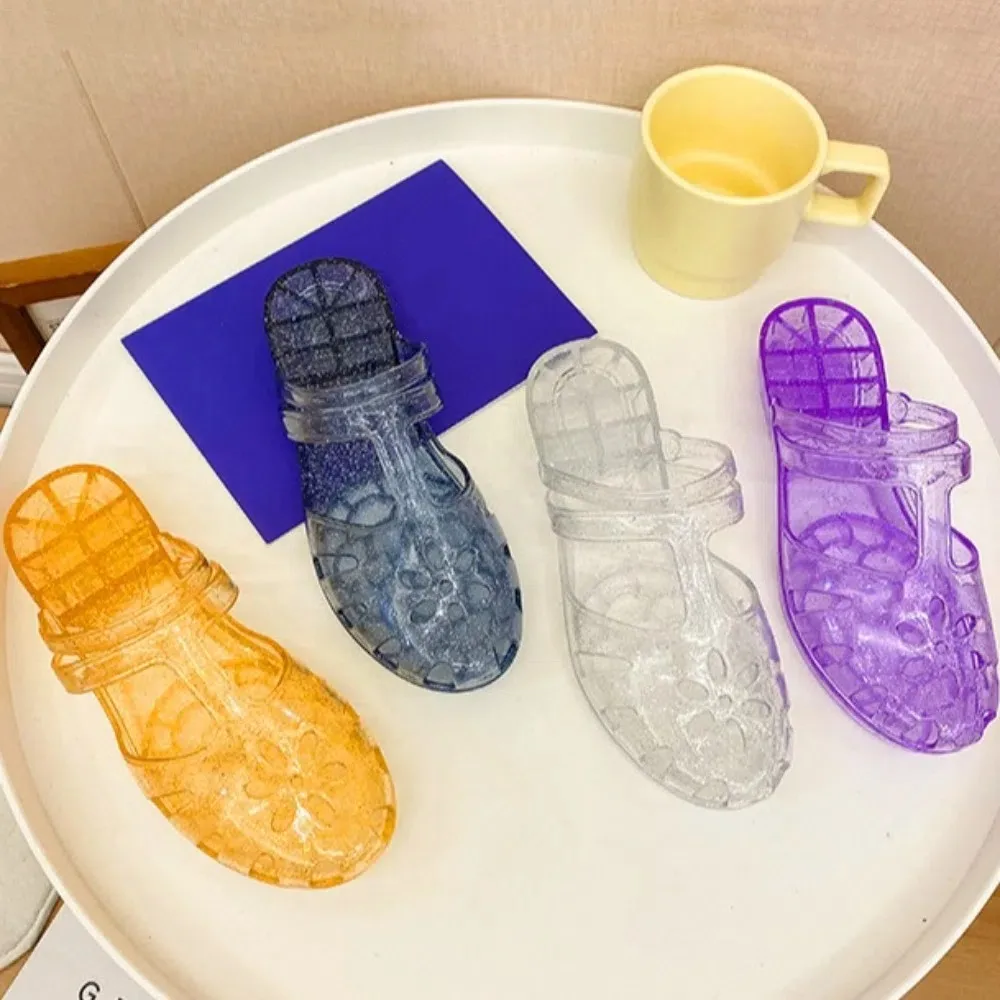โปร่งใส PVC คริสตัลรองเท้าแตะดอกไม้ Hollow COVER Toe รองเท้าแตะ Anti SLIP Beachwear รองเท้ารองเท้าแตะผู้หญิงในร่ม