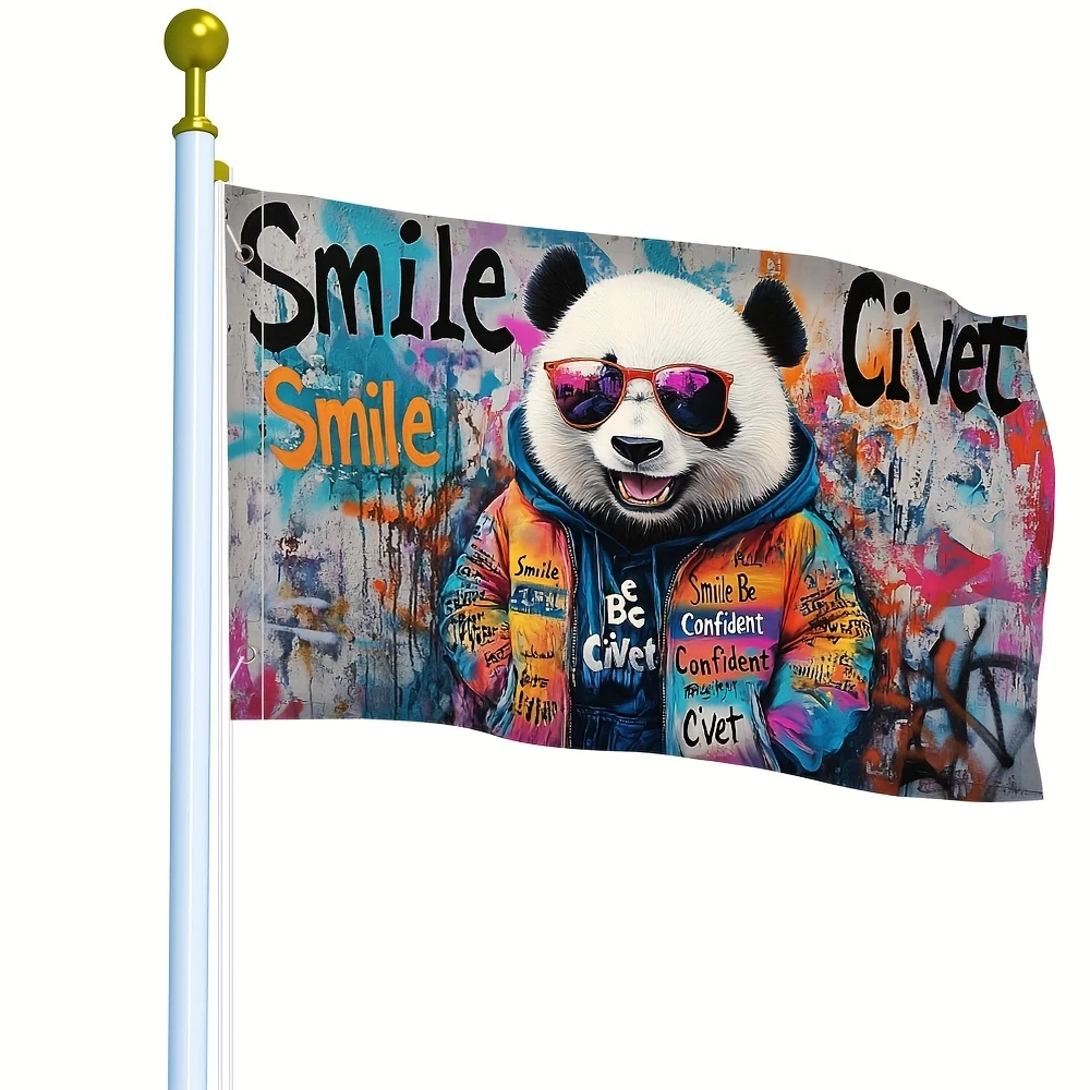 1pc Cute Panda Street Cool Pop Art Flag - Vibrant Graffiti-Style Design with 
