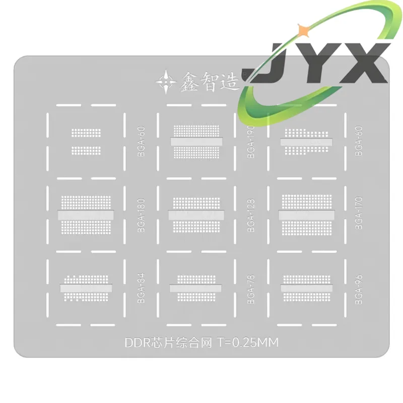 XZZ Reballing-Schablone für DDR3/DDR4/DDR5/DDR5X/DDR6/BGA60/BGA78/BGA84/BGA96/BGA128/BGA170/BGA180/BGA190 Quadratloch-BGA-Vorlage