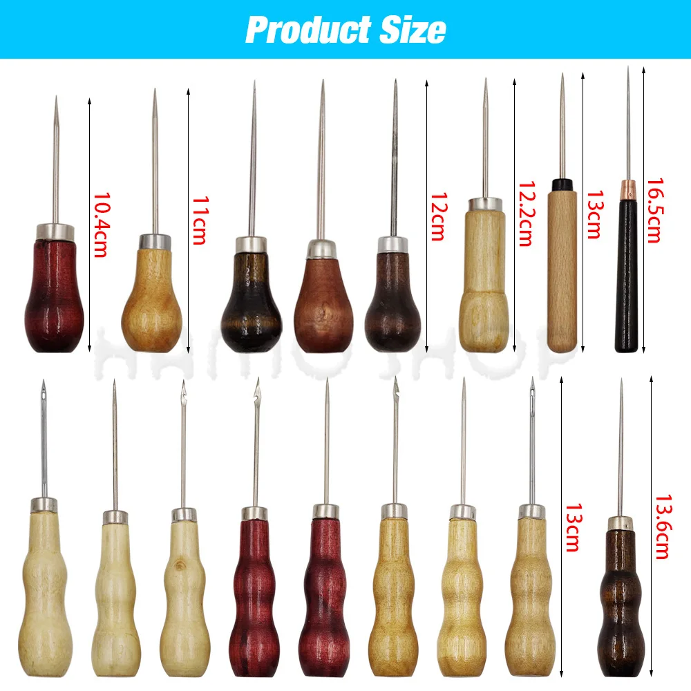 Wooden Handle Awl Sewing Stitching Tool Punching Leather Hole Puncher Awl For DIY Handmade Stitcher Needlework Shoes Repair Tool