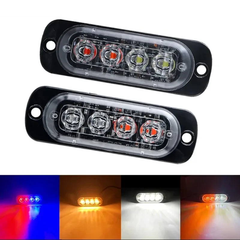 2pcs 4LED Strobe Light Warning light grille Flashing signal light Side light LED indicator light Trailer lights 12/24V for Truck