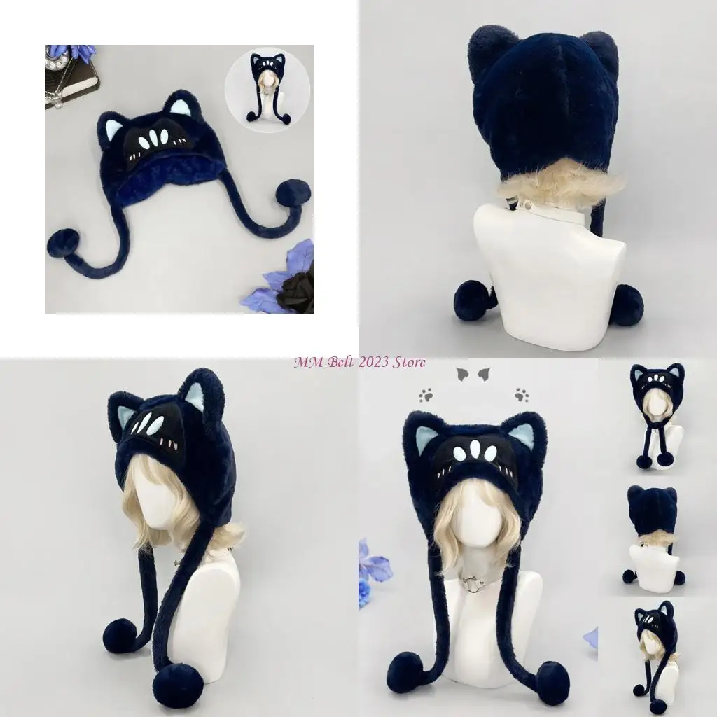 

49ME Warm Plush Winter Hat With Cats Ears For Outdoor Adventures Snowboarding And Hiking Anime Trapper Hat for Camping Hiking