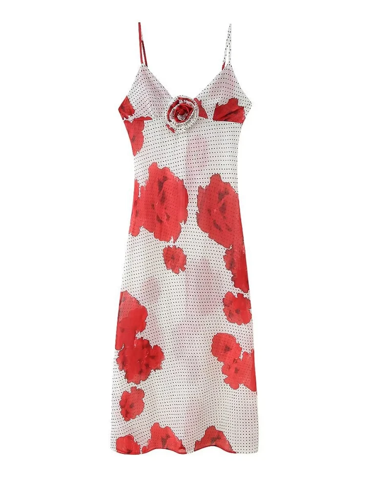 Trendix Flower Patchwork Print Long Dress Women's Boho Vacation Beach Sexy Backless Dresses 2025 New Fashion Dot Maxi Dress Fall