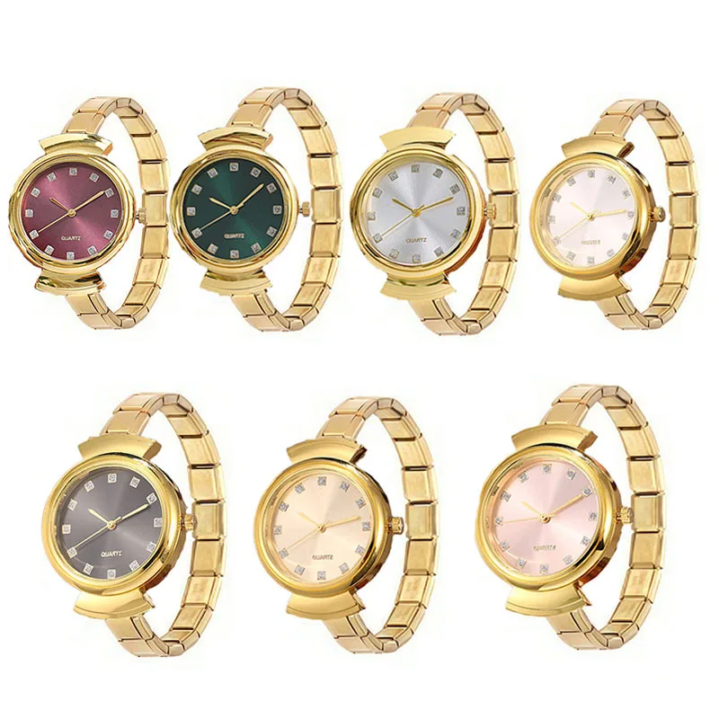 Ins Elegant Curved Lug Modular Watch Ladies Gold Steel Strap Sunburst Dial Trendy Casual Student Gift Fashion Quartz Wrist Watch