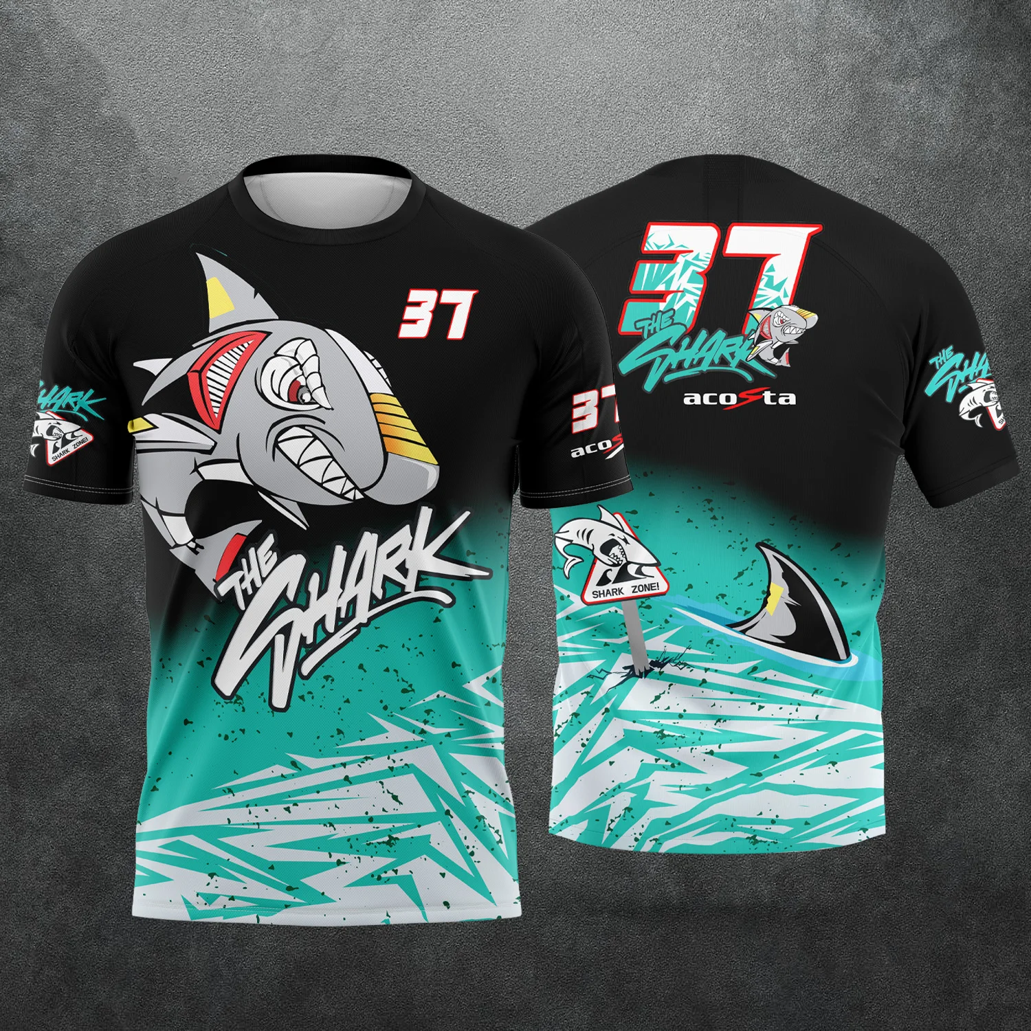 2026 New Model No. 37 Rider Pedro Acosta Shark Logo Fun T-Shirt Short Sleeve for Motorcycle Racing Enthusiasts