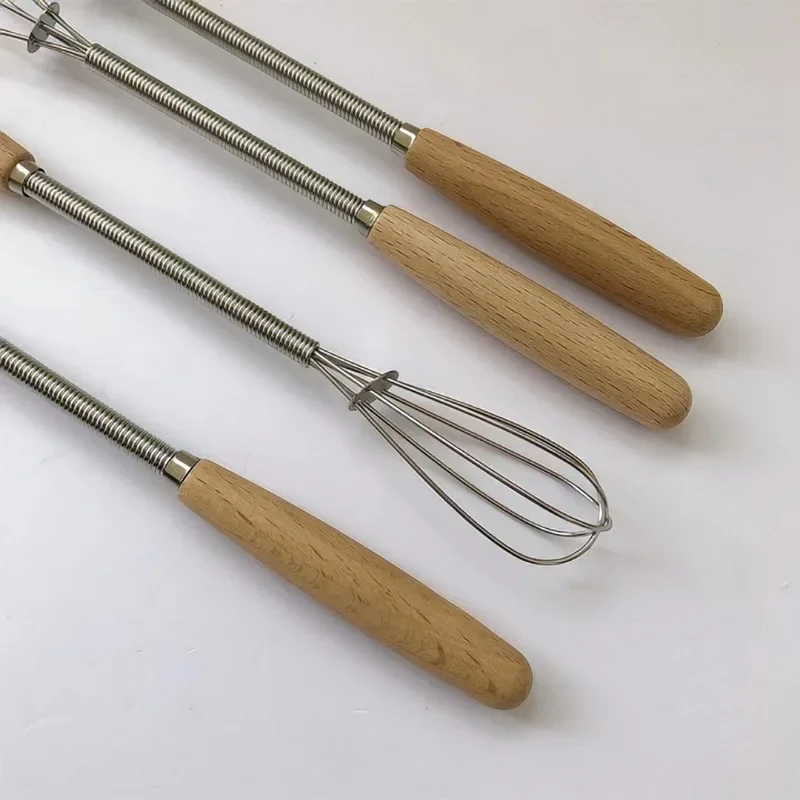 Stainless Steel Egg Beater Whisk Wooden Handle Kitchen Hand Egg Beater Gadgets Kitchen Tools Baking Accessories