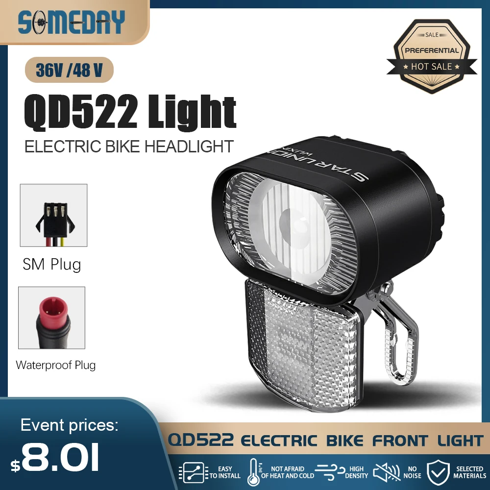 

QD522 Bicycle Headlight Front Light with 3pin SM Plug Cycling Accessory Essential for Night Riding Safety