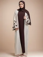 Abaya musulman couleur abricot, broderie de manchette florale exquise, mélange d'élégance et de mode intemporelles pour le Ramadan islamique 1