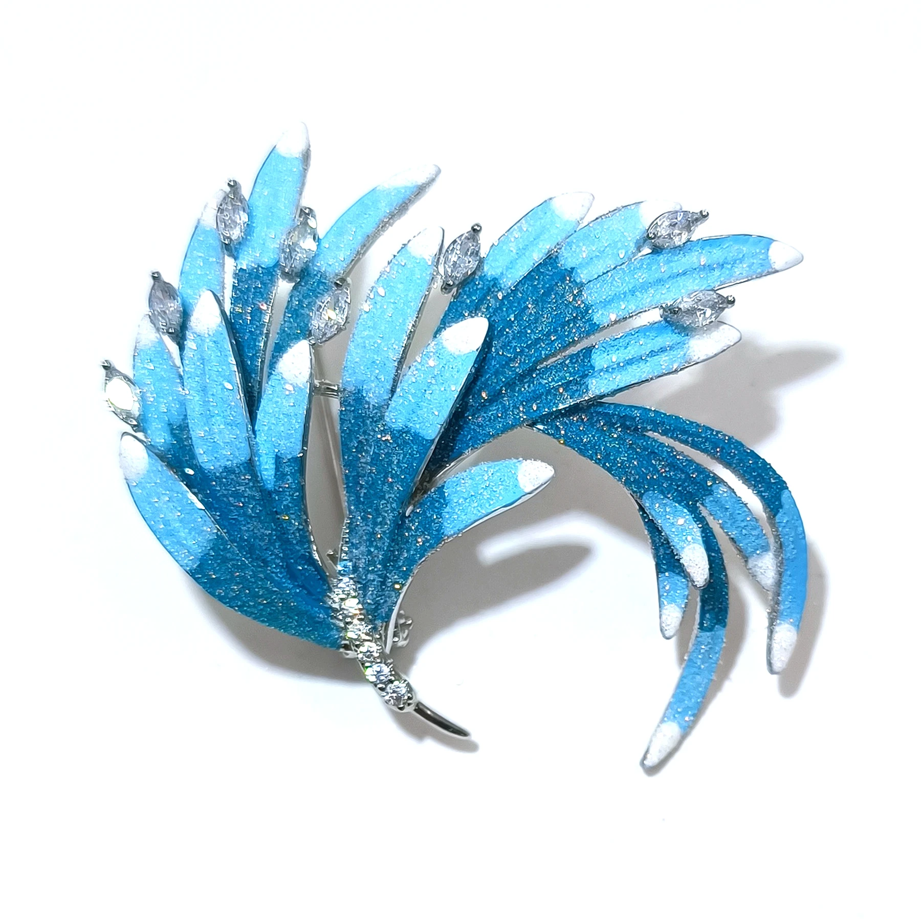 Retro Vintage Gradient Blue Enamel Phoenix Peacock Tail Brooch Pin Animal Wing Traditional Chinese Kingfisher Feather ARTJewelry