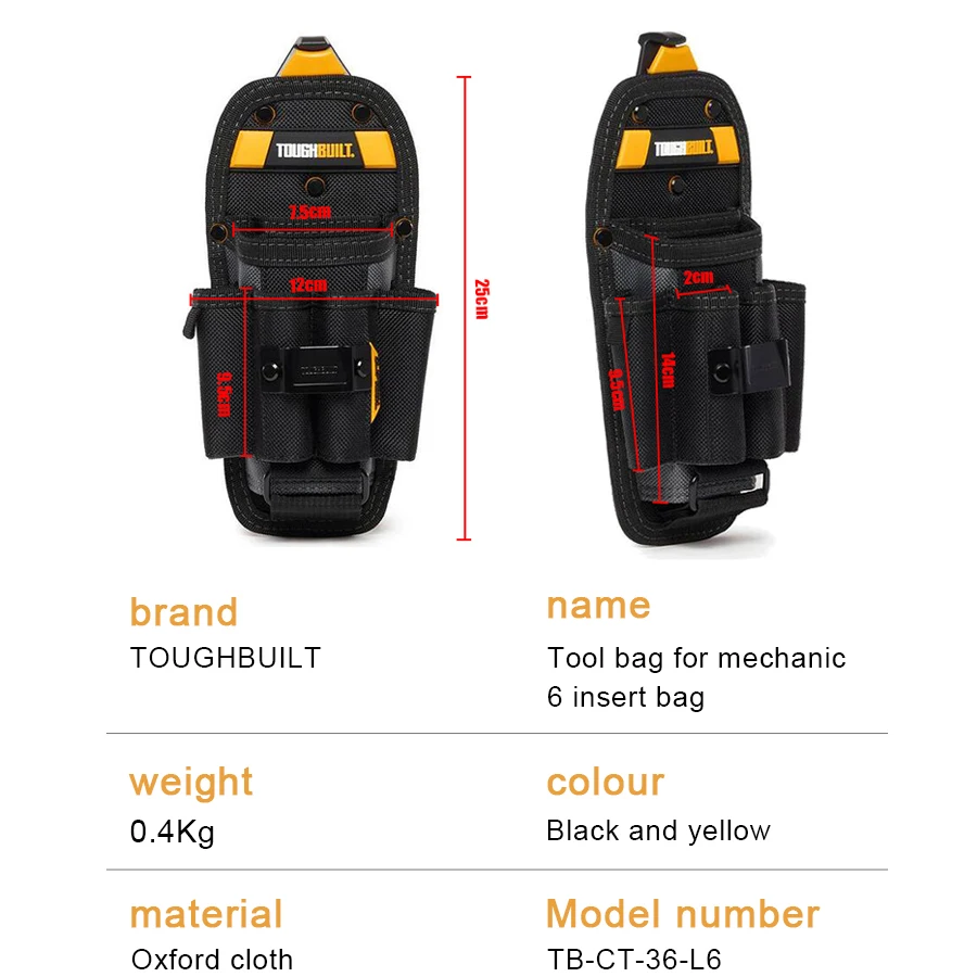 TOUGHBUILT TB-CT-36-L6 Technician 6-Pocket Pouch with ClipTech Pouch Clips and 4 Screwdriver Loops Multi-functional Tool Bag