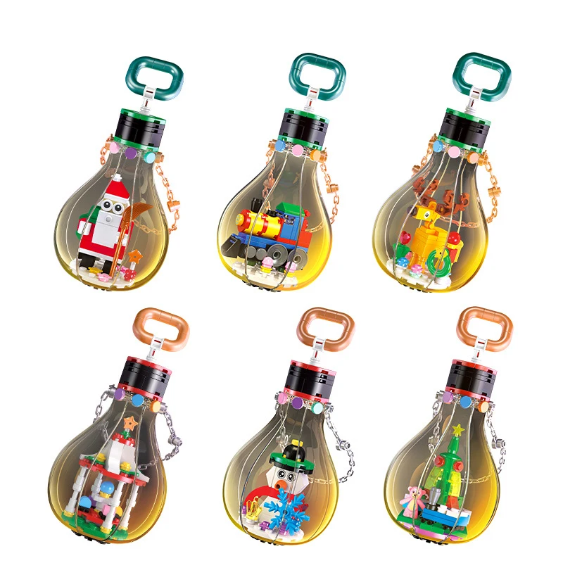 Christmas Tree Decoration Building Blocks Light Bulb Pendant Santa Claus/Train/Elk Deer/Snowman Bricks Toys Compatible With LEGO