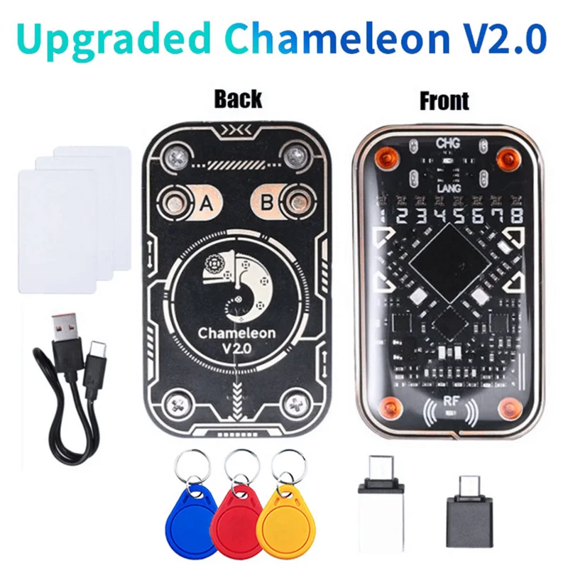 

A37T-Chameleon Ultra V2.0 RFID Смарт-чип-эмулятор 125 кГц 13,56 МГц Декодирование карт NFC Дубликатор + 3 брелока UID/карта UID