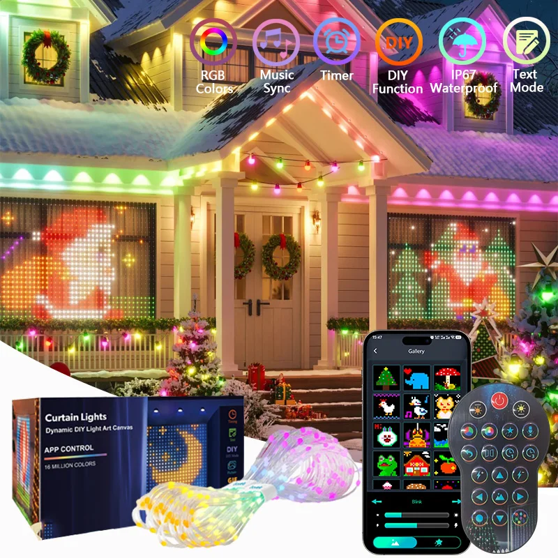

Smart LED Curtain Lights RGBIC LED Fairy Lights Window Garland Lights App Control DIY Pattern Music Sync Party Lighting Decor