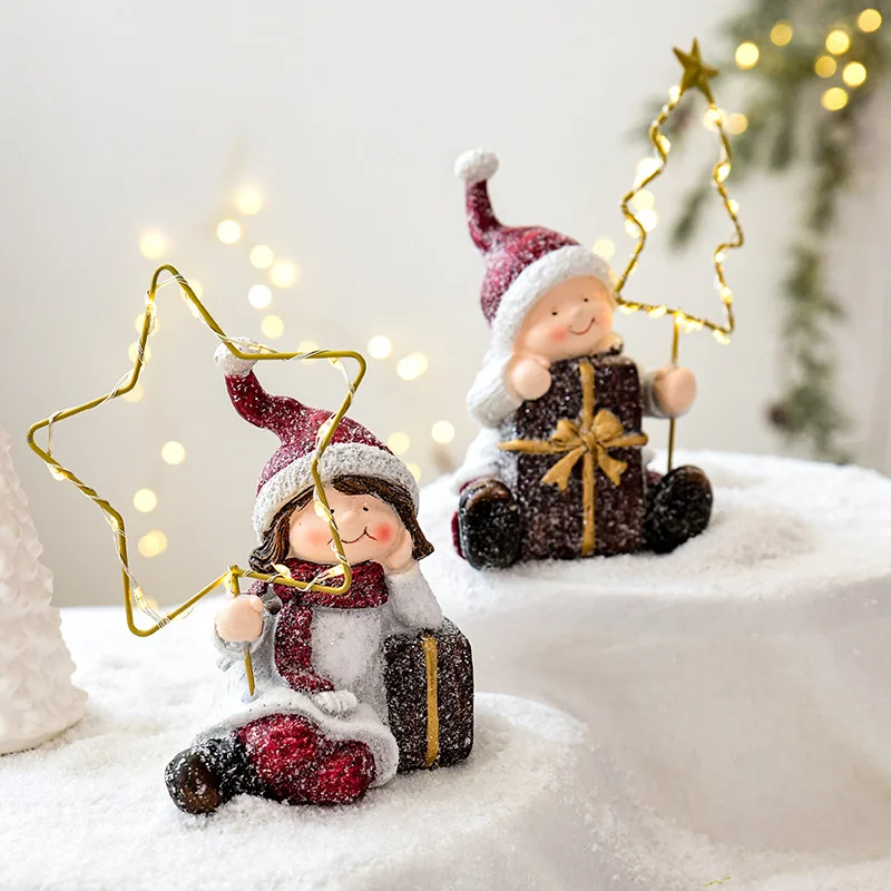 New Christmas Resin Snowman Emit Light Desktop Ornament Living Room Study Bedroom Decoration Creativity Cute Home Decor Items