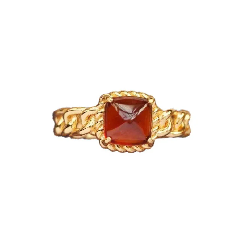 Romantic and creative Series orange red gems rings for women simple chain vintage daily Light luxury Silver Jewelry