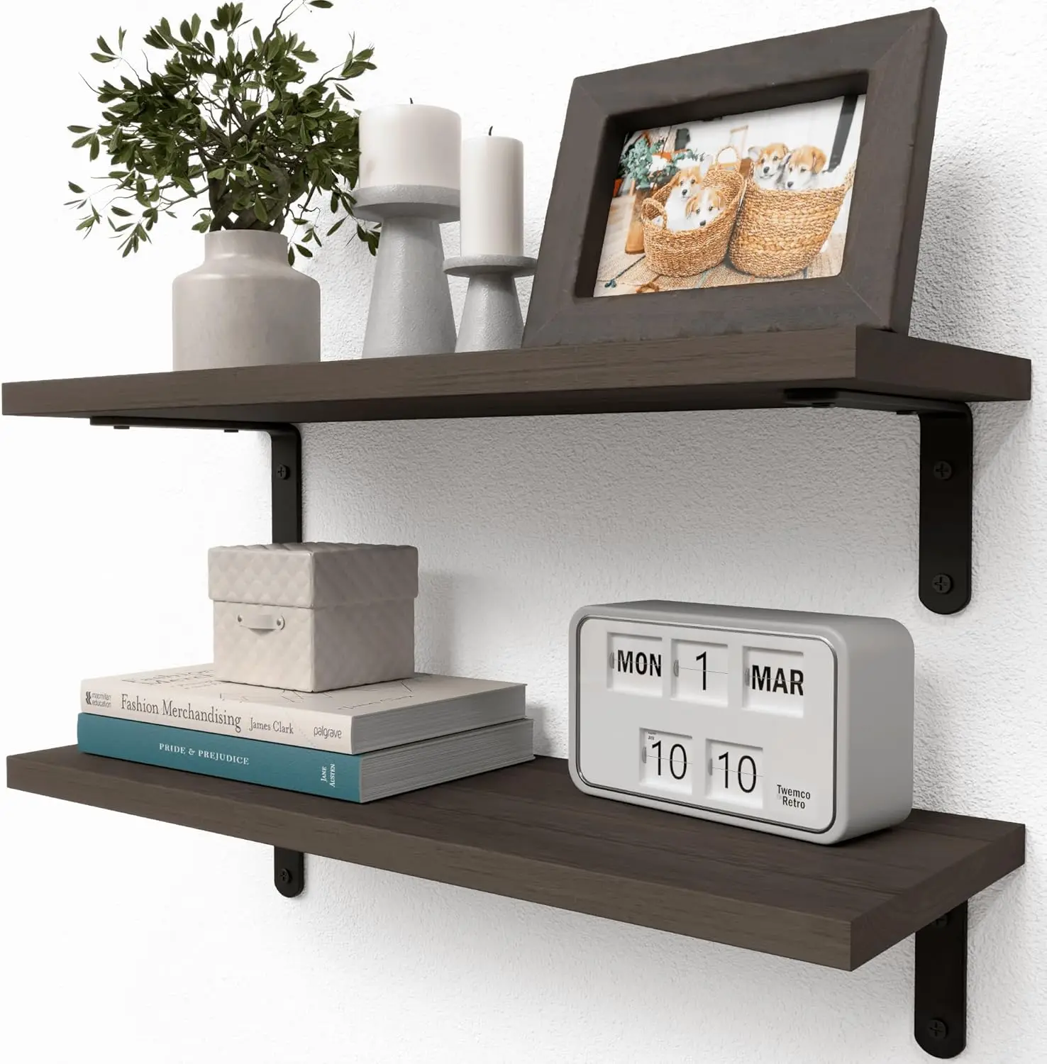 

Rustic Wood Shelves Set of 2, Farmhouse Style Floating Shelf for Wall Decor, Hanging Shelves for Bathroom, Bedroom, Deep Brown